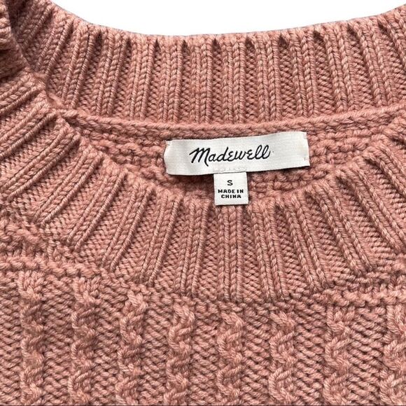 MADEWELL Stitchmix Pullover Sweater Peach‎ Orange CableKnit , Fringed edges sz S - Picture 5 of 9